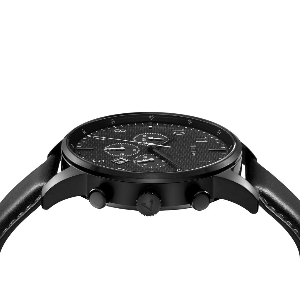 TRNDA Men's Stainless Steel Watch, Black Leather Band | TRN-43BLK-2
