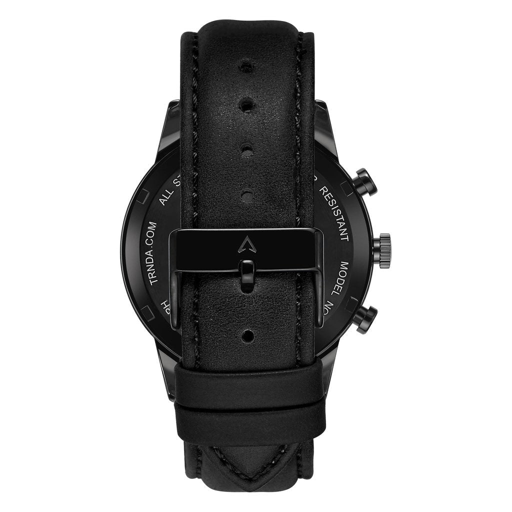 TRNDA Men's Stainless Steel Watch, Black Leather Band | TRN-43BLK-4