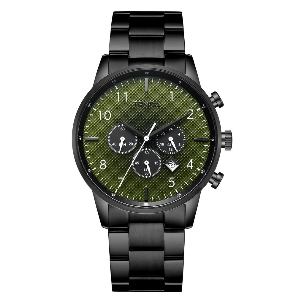 TRNDA Men's Black Stainless Steel Watch, Green Dial | TRNDA-001-0
