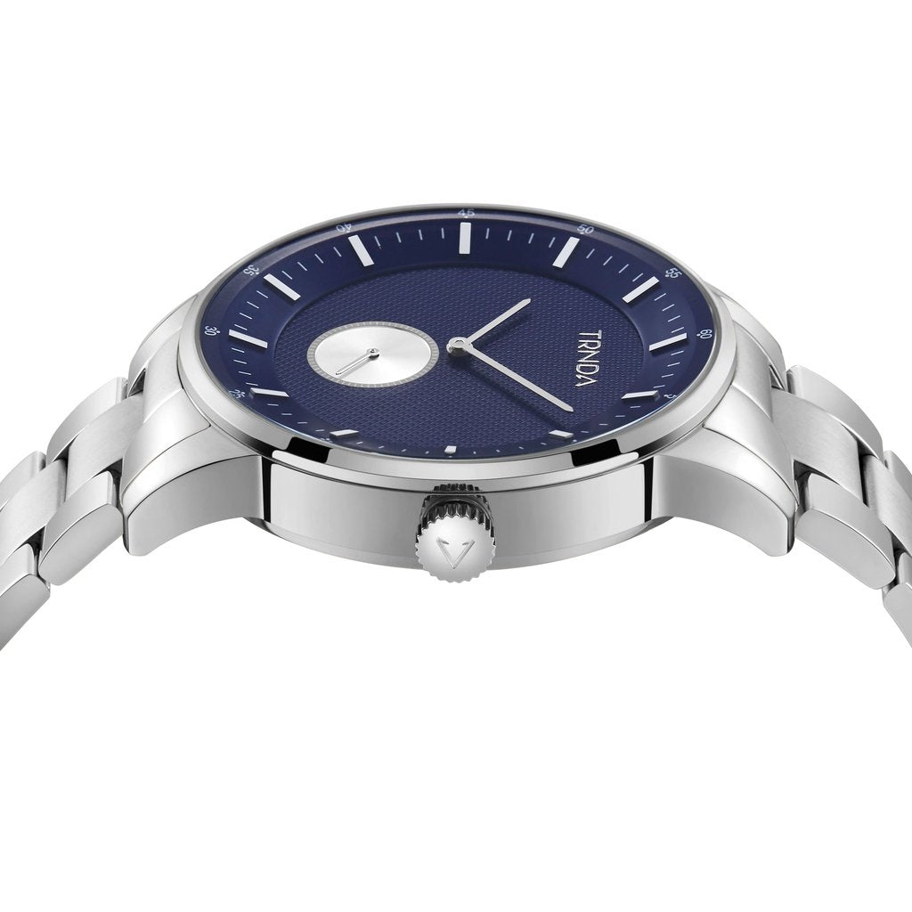 TRNDA Men's Stainless Steel Watch, Blue Dial | TRNDA-43MM-SILVER-2