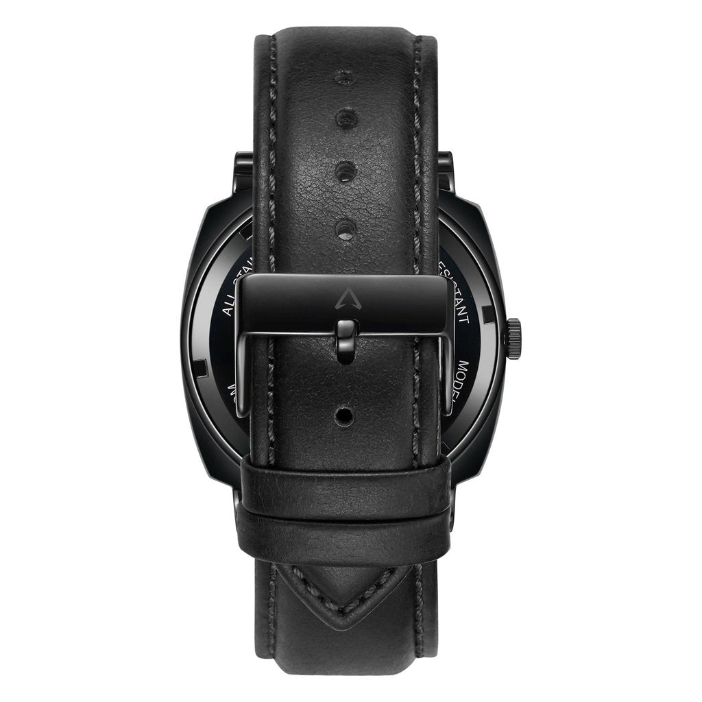 TRNDA Men's Black Stainless Steel Watch, Leather Band | TRN45MM-4