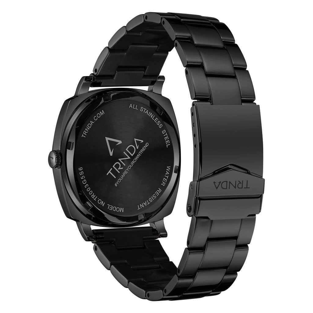 TRNDA Men's Black Stainless Steel Watch, Seaweed Green Dial | TR45B-2