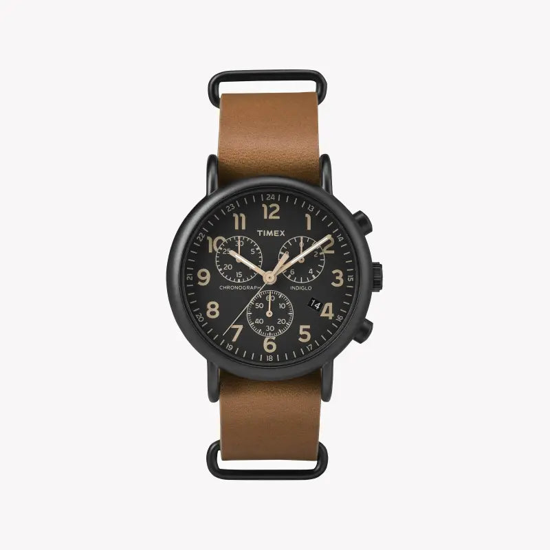 Timex Unisex Tan Leather Watch, Black Dial | TW2P97500-0