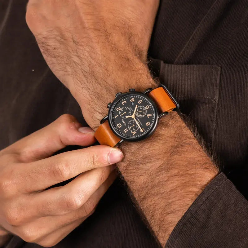 Timex Unisex Tan Leather Watch, Black Dial | TW2P97500-3