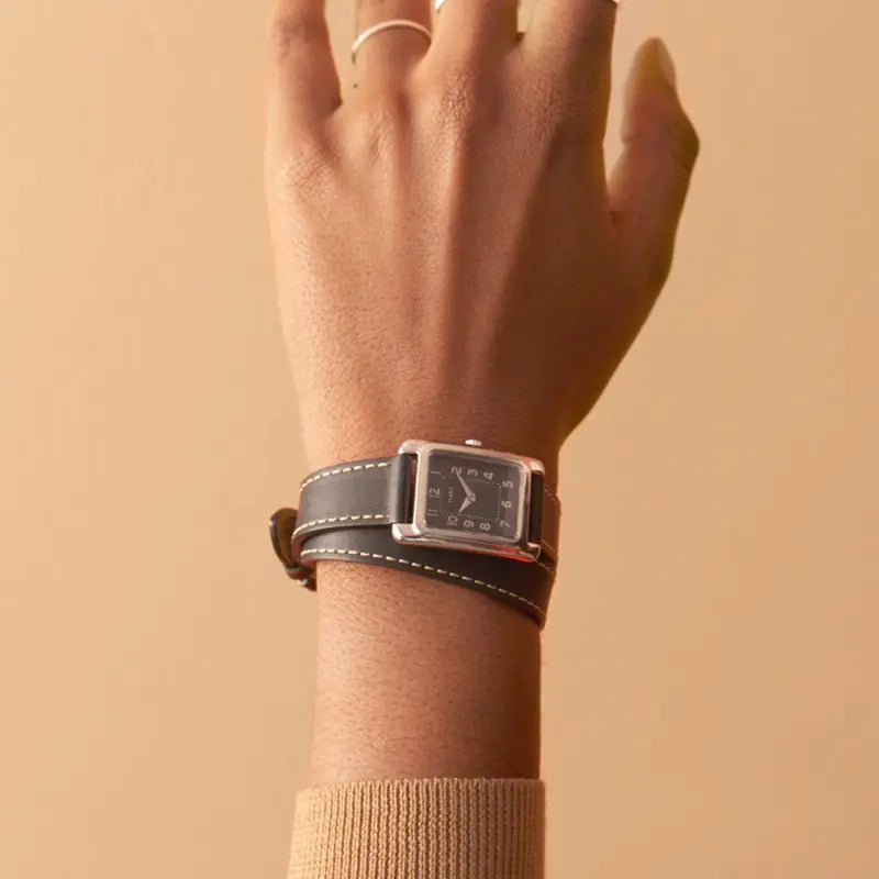 Timex Women's Black Leather & Dial Watch, Brass Case | TW2R90000-3