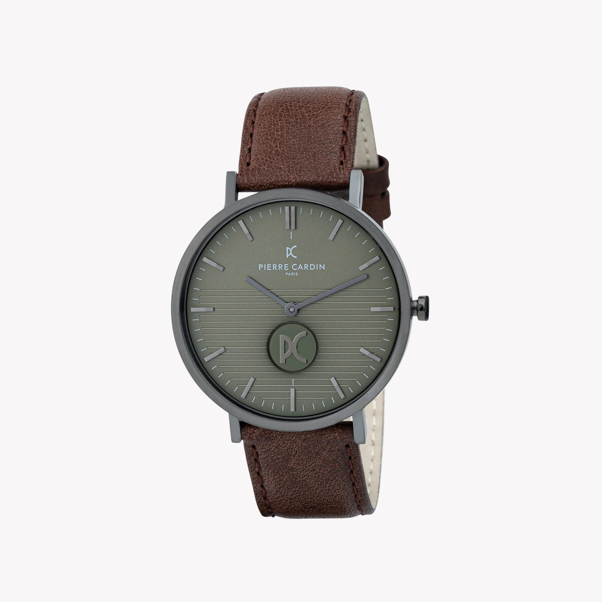 Pierre Cardin Men's Brown Leather Watch, Black Dial | CBV.1047-0