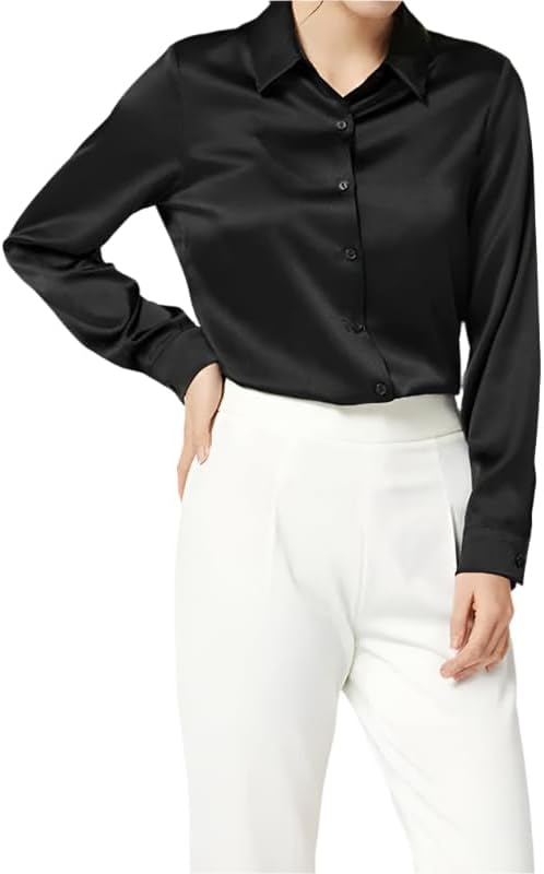 Misharen Women’s Satin Office Wear Top Blouse Shirt – Elegant Long Sleeve Silk Shirt Casual Wear, or Formal Wear For Professionals-2