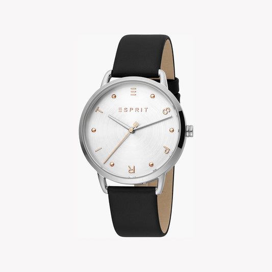 Esprit Women's Black Leather Watch, Silver Dial | ES1L186M0055-0