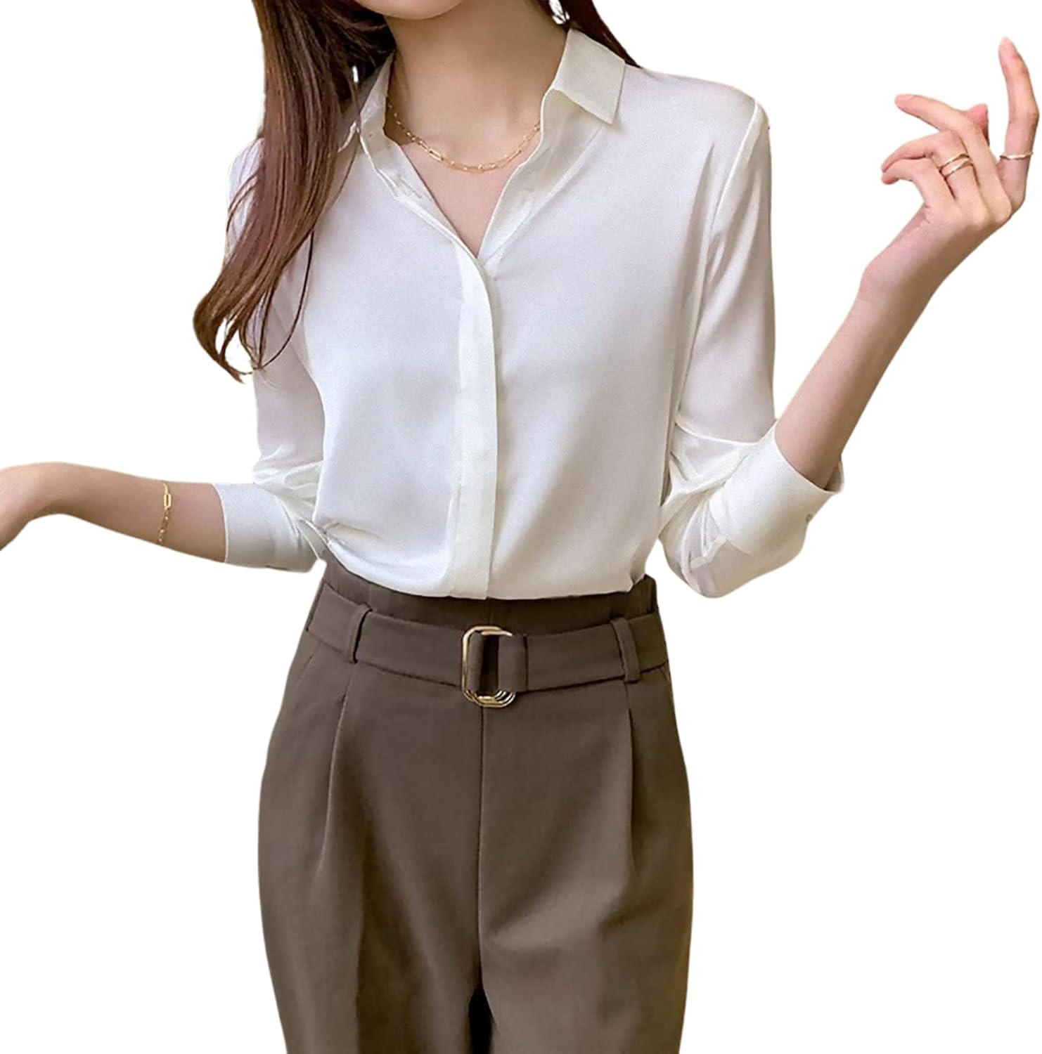 Misharen Women’s Satin Office Wear Top Blouse Shirt – Elegant Long Sleeve Silk Shirt Casual Wear, or Formal Wear For Professionals-1