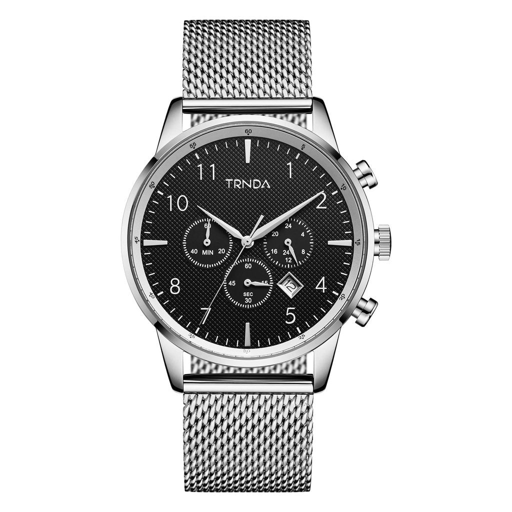 TRNDA Men's Stainless Steel Watch, Charcoal Black Dial | TRN-SS43-0
