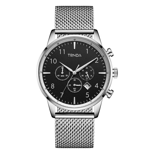 TRNDA Men's Stainless Steel Watch, Charcoal Black Dial | TRN-SS43-0