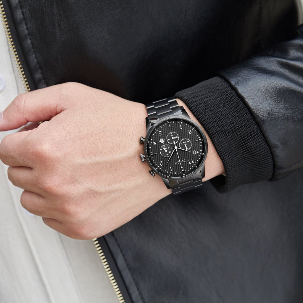 TRNDA Men's Stainless Steel Watch, Black Dial | TRN-SS43MM-1