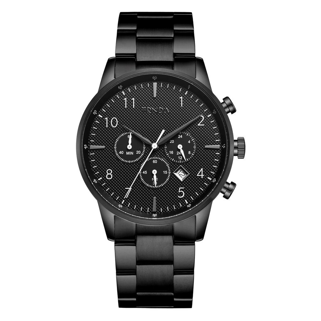 TRNDA Men's Stainless Steel Watch, Black Dial | TRN-SS43MM-0