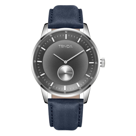 TRNDA Men's Stainless Steel Watch, Blue Leather Band | TRN-SS43-0