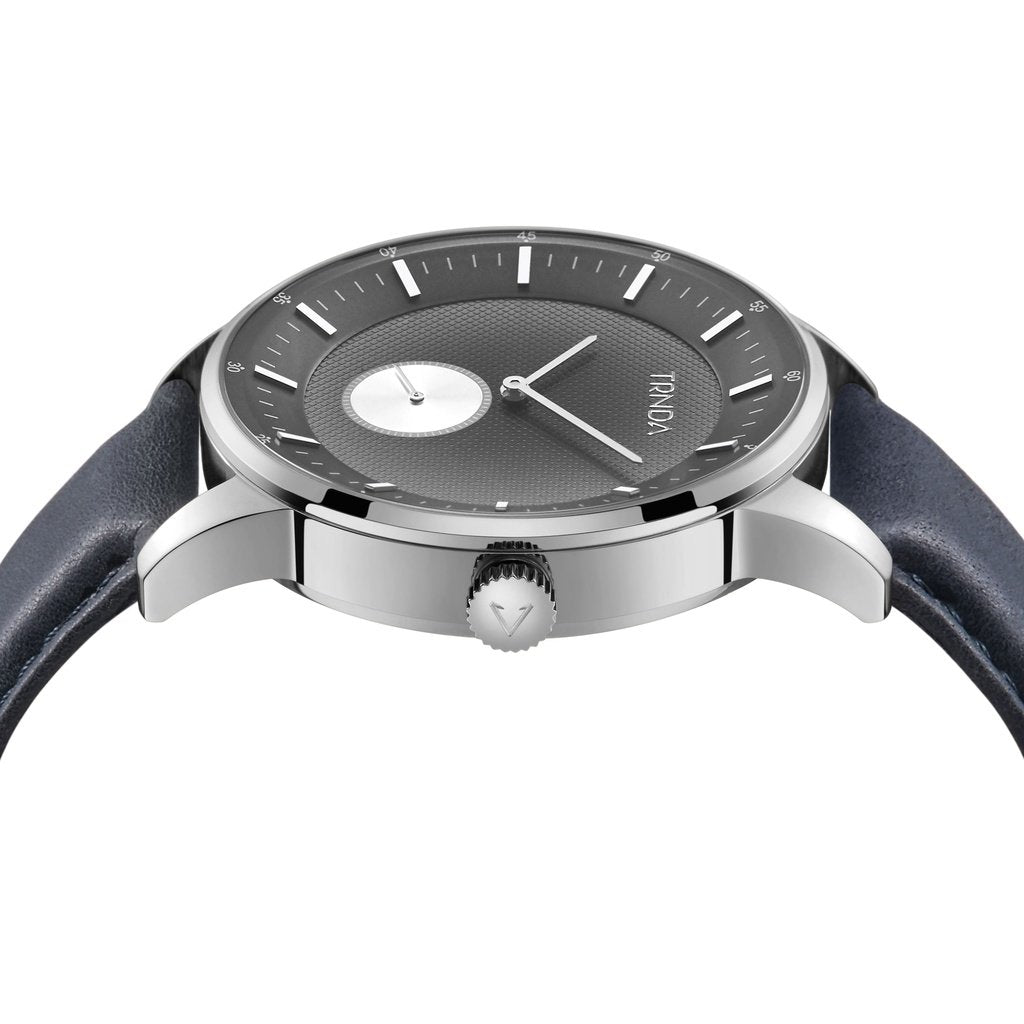 TRNDA Men's Stainless Steel Watch, Blue Leather Band | TRN-SS43-2