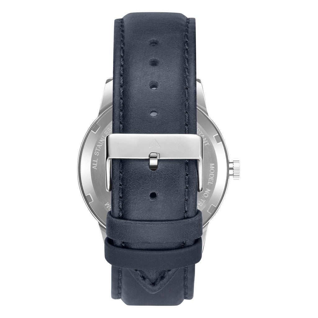 TRNDA Men's Stainless Steel Watch, Blue Leather Band | TRN-SS43-4