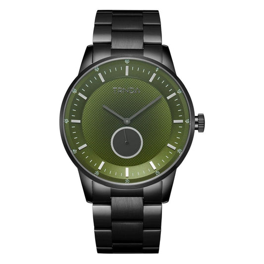 TRNDA Men's Black Stainless Steel Watch, Seaweed Green Dial | TRN43B-0