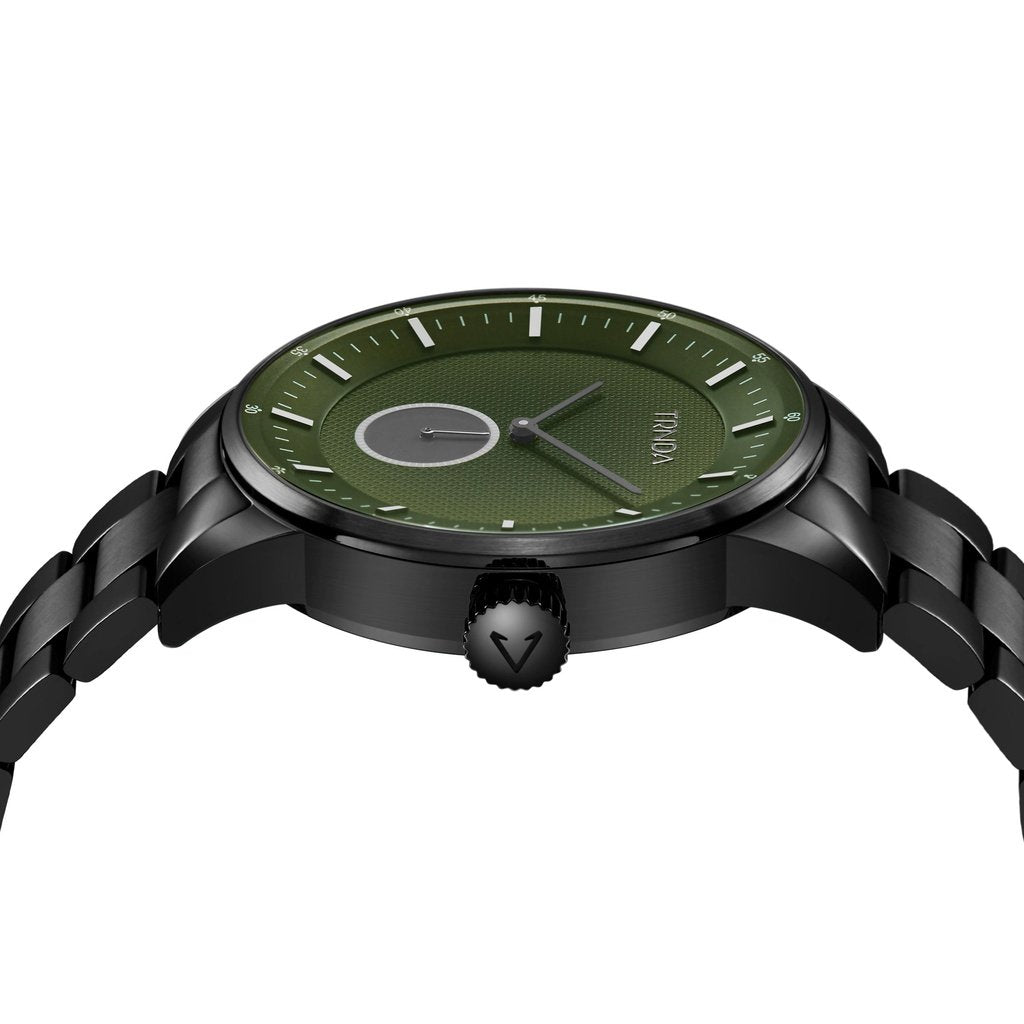 TRNDA Men's Black Stainless Steel Watch, Seaweed Green Dial | TRN43B-2