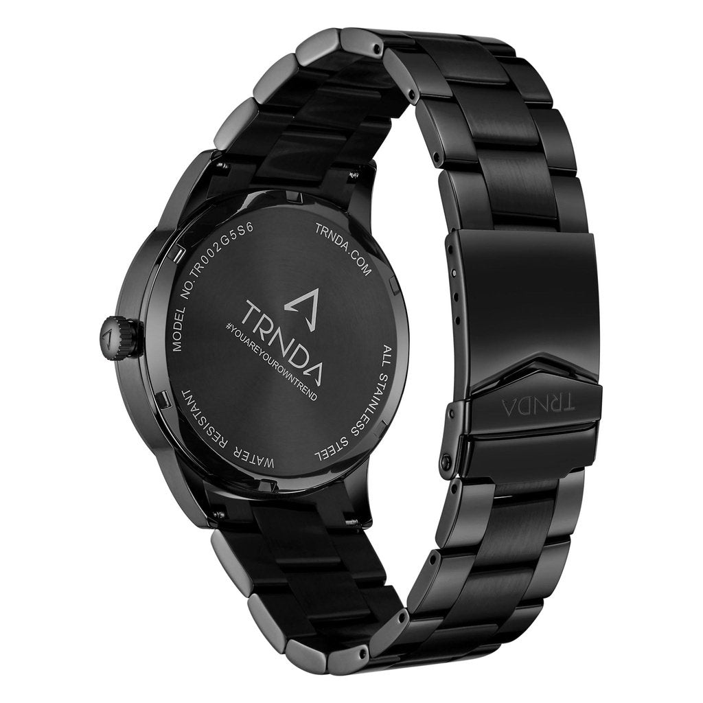 TRNDA Men's Black Stainless Steel Watch, Seaweed Green Dial | TRN43B-3