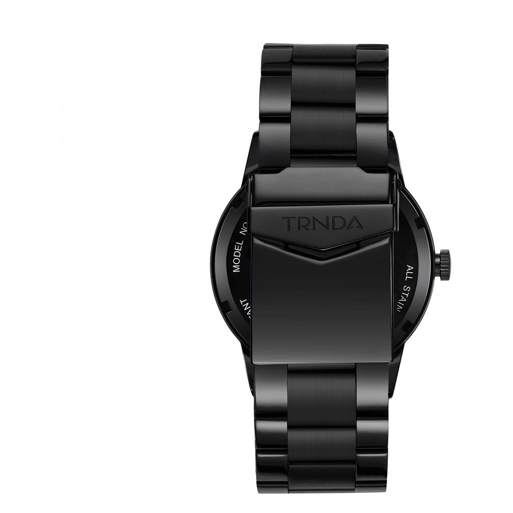 TRNDA Men's Black Stainless Steel Watch, Round Dial | TRN43MMBLACK-4
