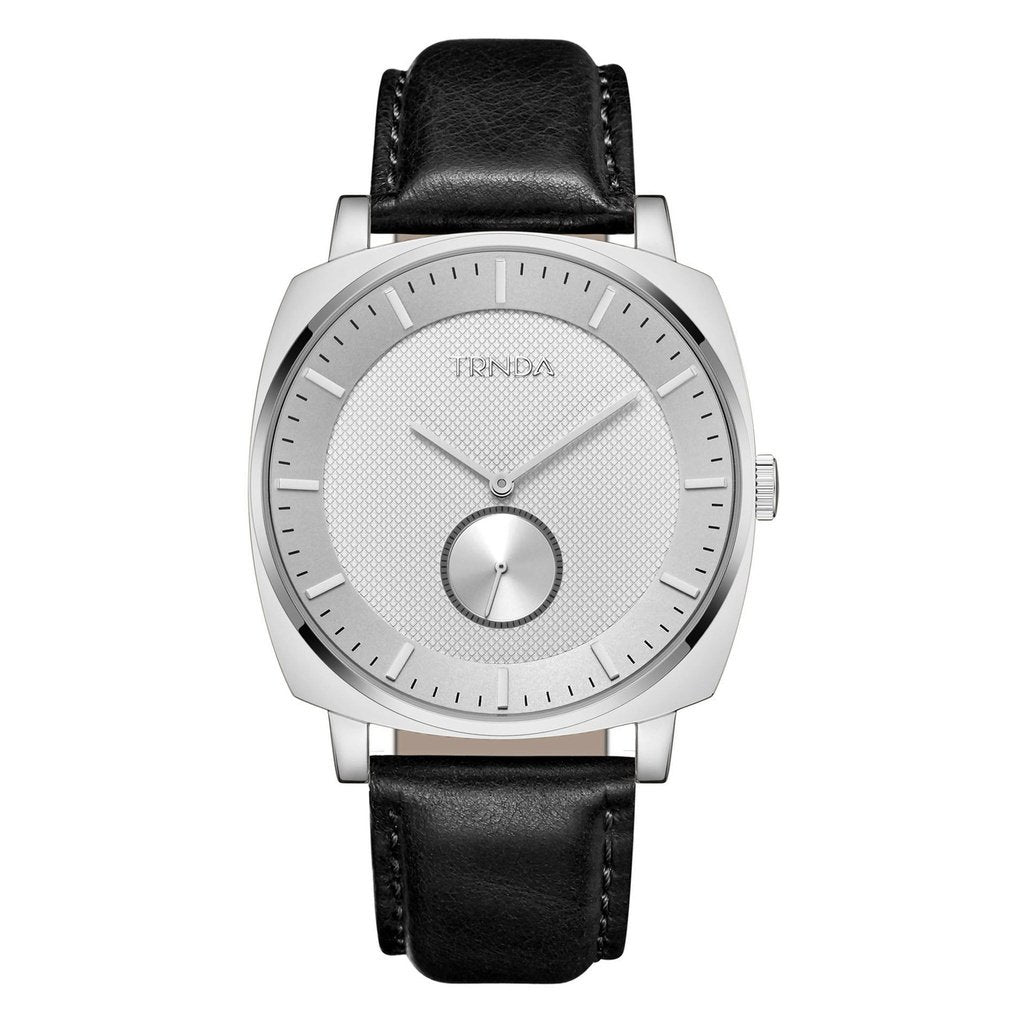 TRNDA Men's Stainless Steel Watch, Black Leather Band | TR45S-0
