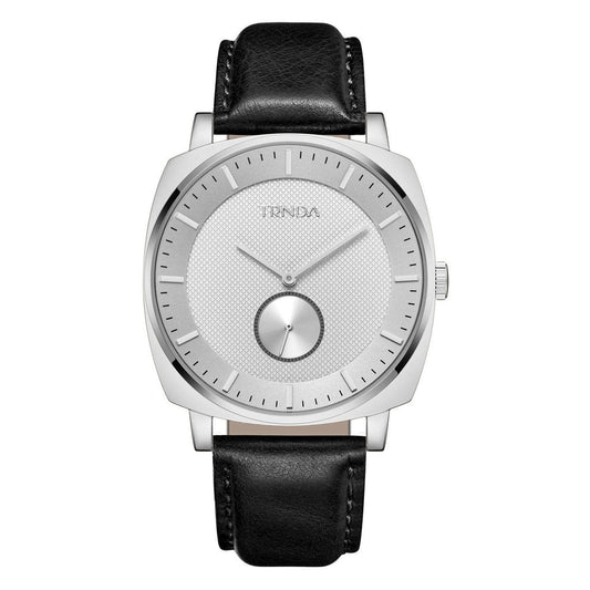 TRNDA Men's Stainless Steel Watch, Black Leather Band | TR45S-0