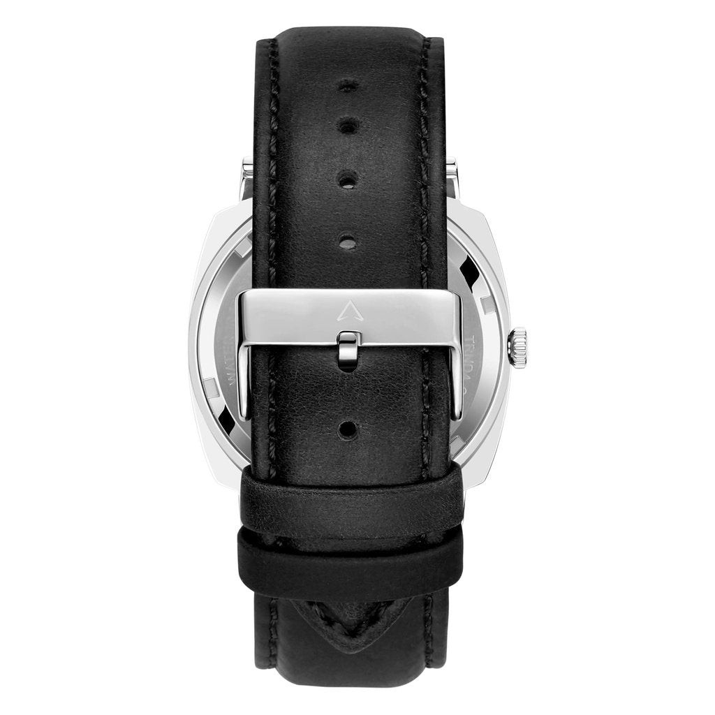 TRNDA Men's Stainless Steel Watch, Black Leather Band | TR45S-4