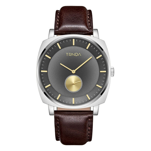 TRNDA Men's Stainless Steel Watch, Brown Leather Band | TRN-SS45-BR-0
