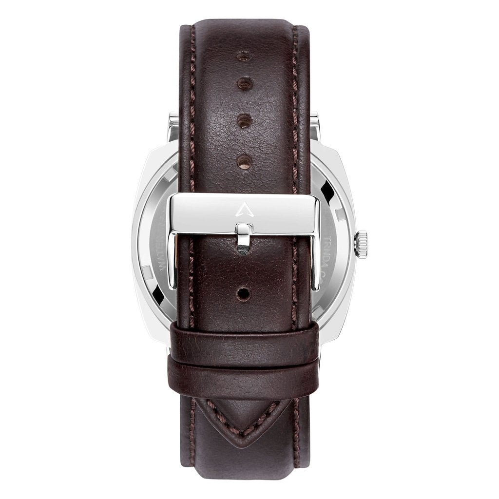 TRNDA Men's Stainless Steel Watch, Brown Leather Band | TRN-SS45-BR-4