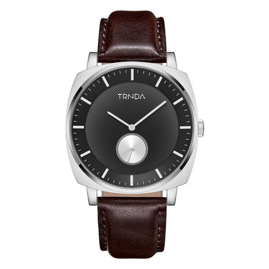 TRNDA Men's Stainless Steel Watch, Brown Leather Band | TR45MMSS-0