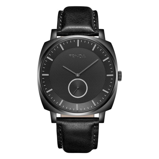 TRNDA Men's Black Stainless Steel Watch, Leather Band | TRN45MM-0