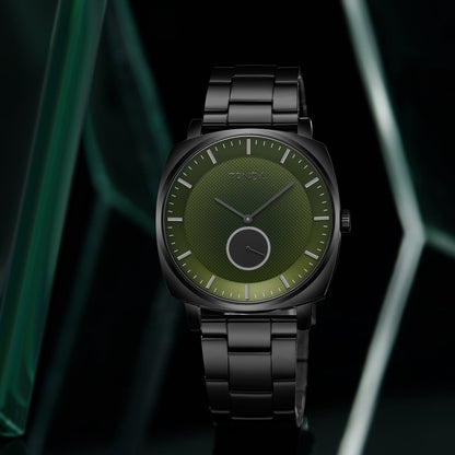 TRNDA Men's Black Stainless Steel Watch, Seaweed Green Dial | TR45B-4