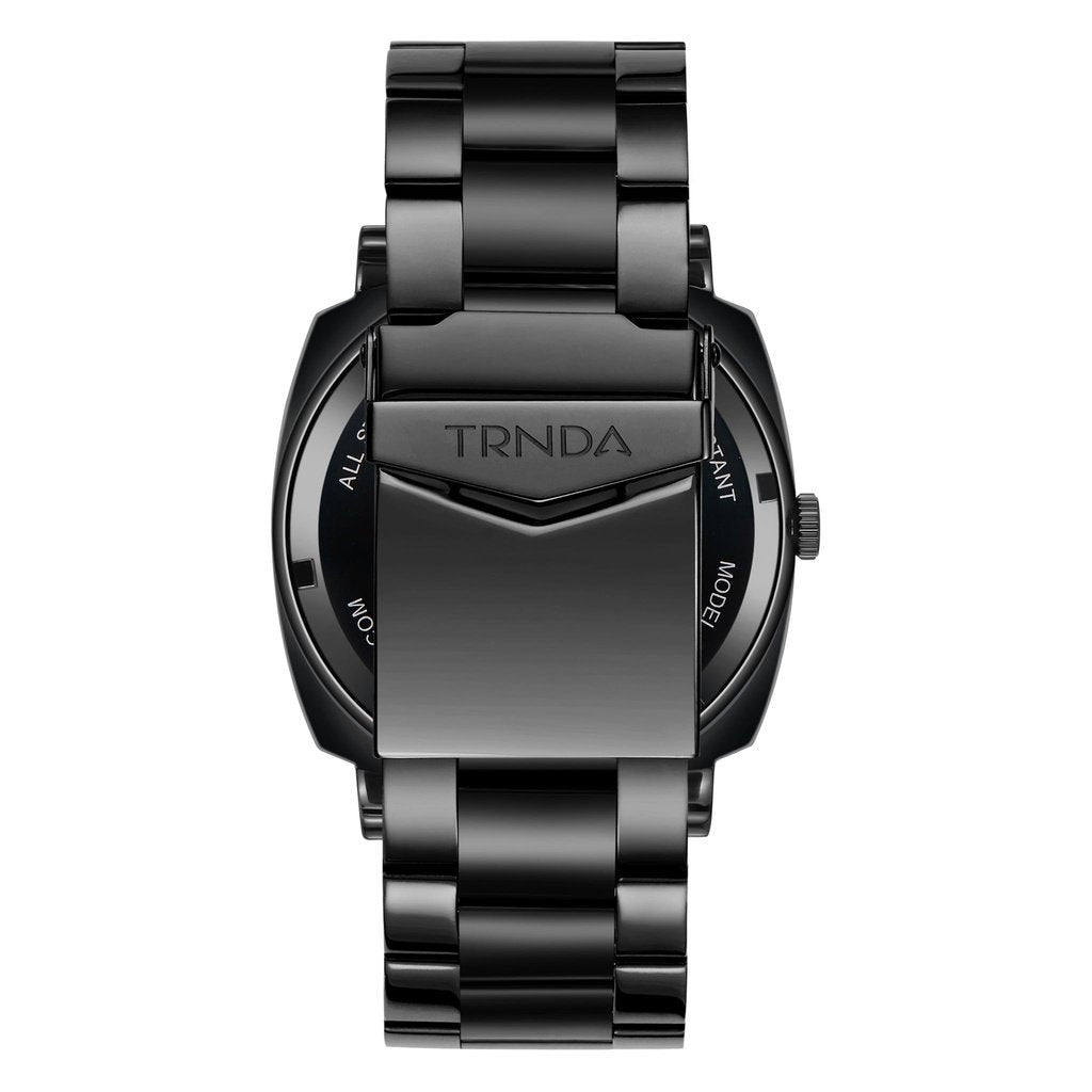 TRNDA Men's Black Stainless Steel Watch, Seaweed Green Dial | TR45B-3