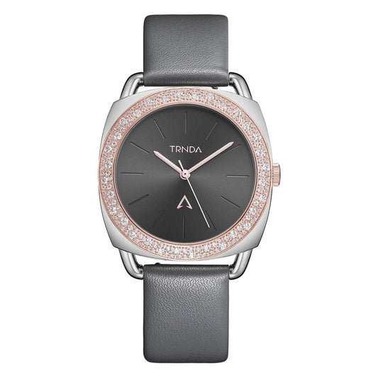 TRNDA Women's Stainless Steel Watch, Gray Leather Band | TRD-SS35-0