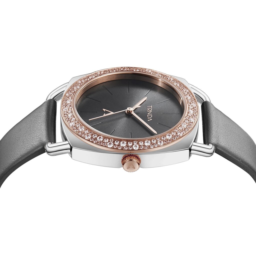 TRNDA Women's Stainless Steel Watch, Gray Leather Band | TRD-SS35-2