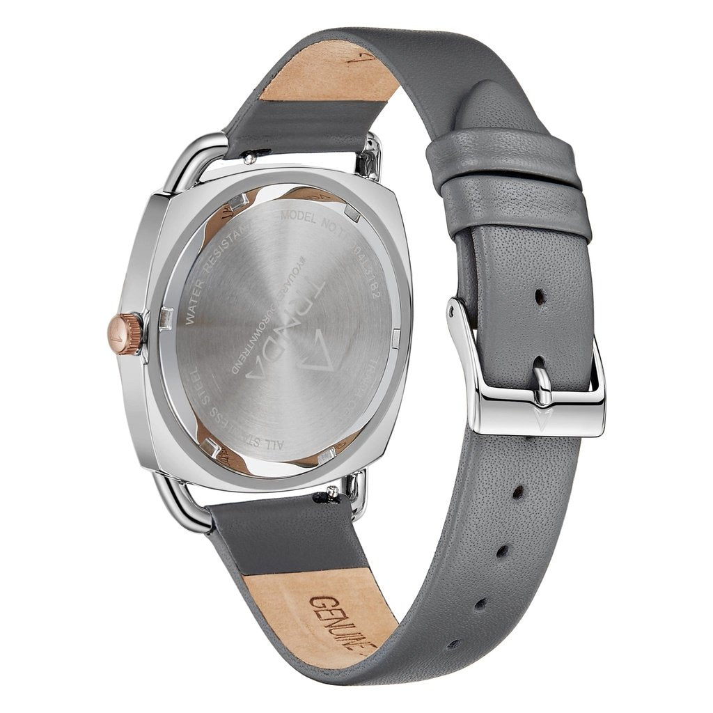 TRNDA Women's Stainless Steel Watch, Gray Leather Band | TRD-SS35-3
