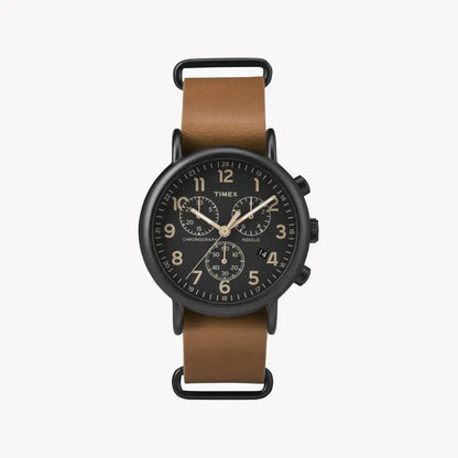 Timex Unisex Tan Leather Watch, Black Dial | TW2P97500-0