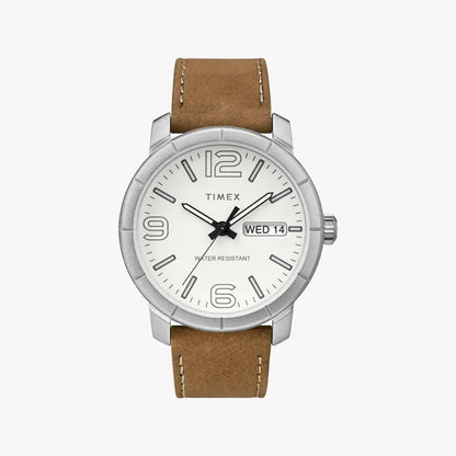 Timex Men's Tan Leather Watch, White Dial | TW2R64100-0