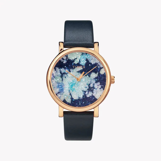 Timex Women's Blue Leather Watch, Rose Gold Case | TW2R66400-0