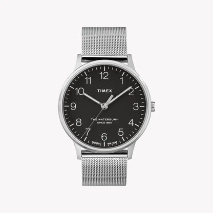 Timex Men's Silver Stainless Steel Watch, Black Dial | TW2R71500-0