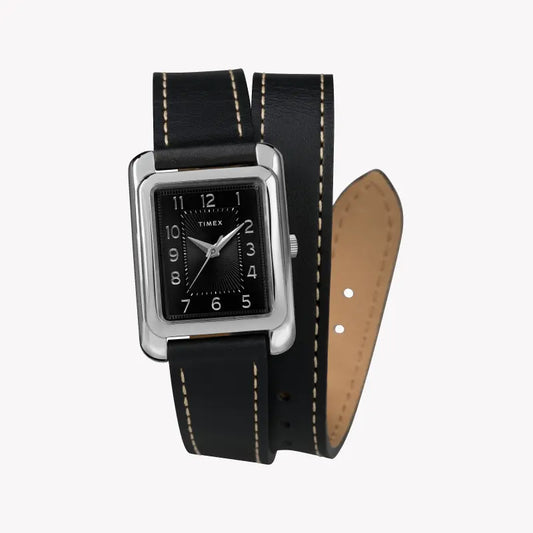 Timex Women's Black Leather & Dial Watch, Brass Case | TW2R90000-0