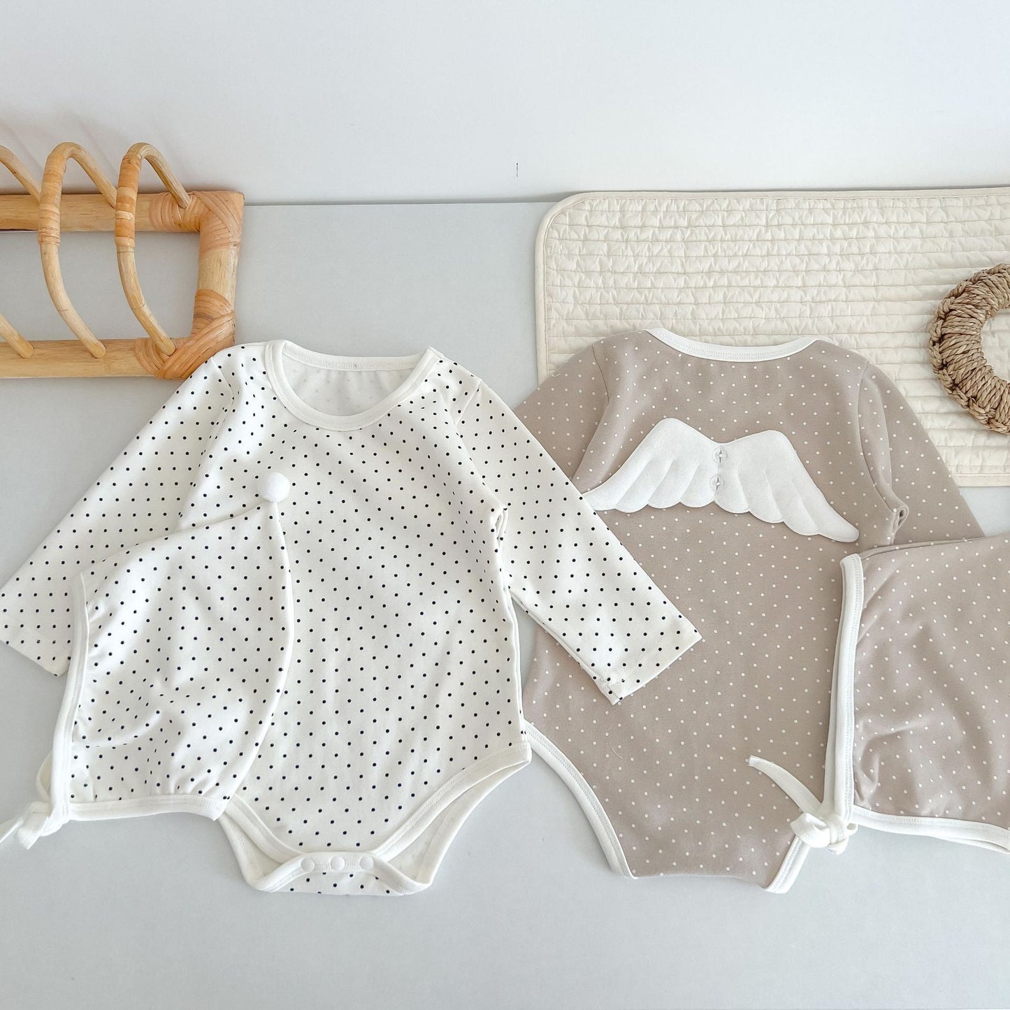 Baby Polka Dot Pattern Detachable Wing Decoration Cotton Bodysuit & Hat-0