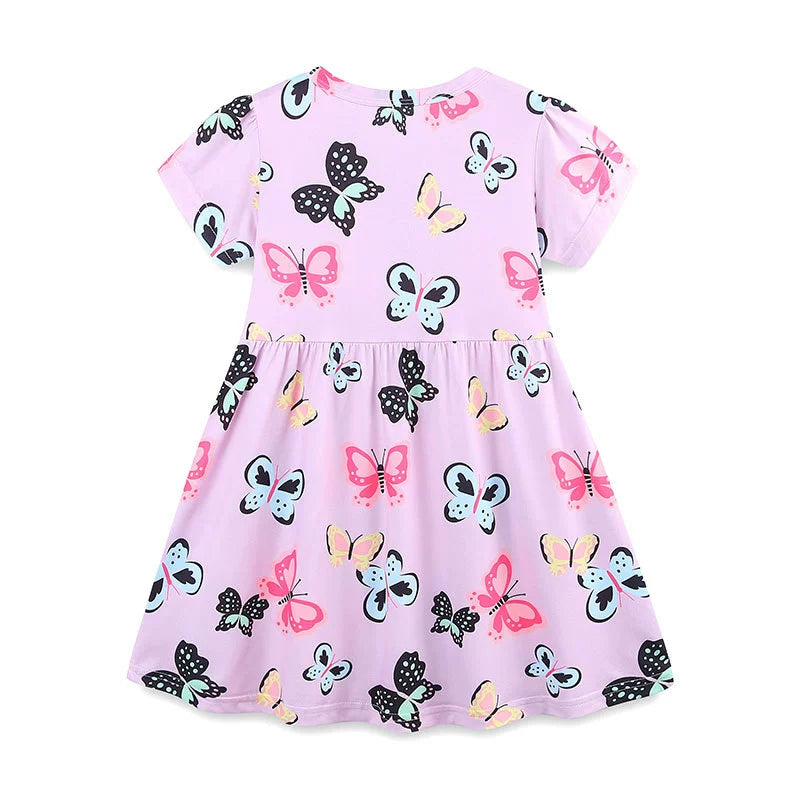 Summer Arrival Colorful Butterfly Pattern Short Sleeves Dress for Stylish Girls-2