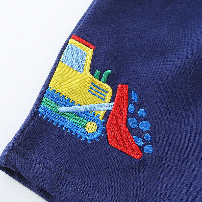 Summer Arrival Kids Boys Cotton Casual Style Cartoon Embroidered Shorts-2